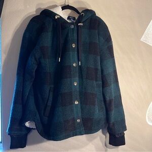 Plaid Hooded Jacket with Snap Buttons